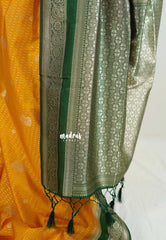 Turmeric Yellow - Vadhanam - Jute Tussar Silk Saree Flower Border with Buttas Contrast Pallu and Blouse - Perfect for Diwali Festive