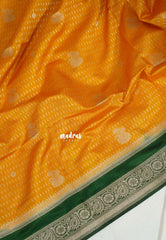 Turmeric Yellow - Vadhanam - Jute Tussar Silk Saree Flower Border with Buttas Contrast Pallu and Blouse - Perfect for Diwali Festive