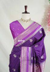Rich Purple - Vadhanam - Jute Tussar Silk Saree Flower Border with Buttas Contrast Pallu and Blouse - Perfect for Diwali Festive