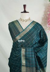 Deep Teal - Vadhanam - 120 count Jute Tussar Silk Saree with Tissue Border - Best for Office Wear | Casual Wear