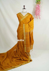 Mustard Yellow - Vadhanam - 120 count Jute Tussar Silk Saree with Tissue Border - Best for Office Wear | Casual Wear