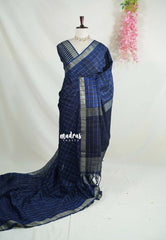 Midnight Blue - Vadhanam - 120 count Jute Tussar Silk Saree with Tissue Border - Best for Office Wear | Casual Wear