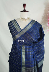 Midnight Blue - Vadhanam - 120 count Jute Tussar Silk Saree with Tissue Border - Best for Office Wear | Casual Wear