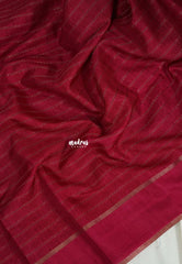Pinkish Maroon - Vadhanam - Jute Tussar Silk Saree Horizontal Chain Stripes with Plain Border - Best for Small Functions
