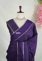 Deep Purple - Vadhanam - Jute Tussar Silk Saree Horizontal Chain Stripes with Plain Border - Best for Small Functions