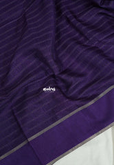Deep Purple - Vadhanam - Jute Tussar Silk Saree Horizontal Chain Stripes with Plain Border - Best for Small Functions