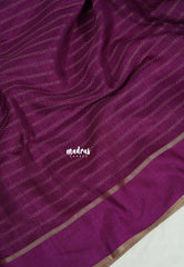 Mulberry Purple - Vadhanam - Jute Tussar Silk Saree Horizontal Chain Stripes with Plain Border - Best for Small Functions