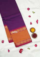 Mulberry Purple - Vaibhogam 120 Count Pure Mercerized Silk Cotton Plain body with Rettapet border No Blouse - Perfect for Wedding Functions