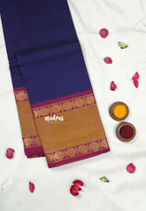Midnight Violet Blue - Vaibhogam 120 Count Pure Mercerized Silk Cotton Plain body with Rettapet border No Blouse - Perfect for Wedding Functions