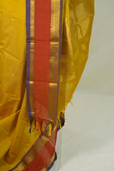 Dual shade Golden Turmeric Yellow - Vaibhogam 120 count Pure mercerized silk cotton with buttas and rettapet border