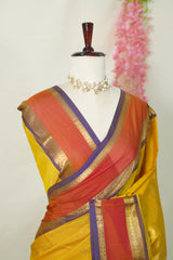 Dual shade Golden Turmeric Yellow - Vaibhogam 120 count Pure mercerized silk cotton with buttas and rettapet border