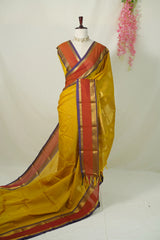 Dual shade Golden Turmeric Yellow - Vaibhogam 120 count Pure mercerized silk cotton with buttas and rettapet border