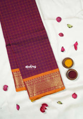 Beet Pink - Vaibhogam 120 Count Pure Mercerized Silk Cotton body with Muthukattam No Blouse - Perfect for Wedding Functions