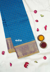 Olympic Blue - Vaibhogam 120 Count Pure Mercerized Silk Cotton body with Muthukattam No Blouse - Perfect for Wedding Functions