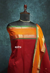 Maroon - vaibhogam 120 count Pure mercerized silk cotton with buttas and rettapet border