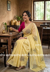 Butter Yellow Valentine Special - Family Tree Sowmiya Organic Bamboo Cotton Saree Butter Yellow Valentine Special - Family Tree Sowmiya Organic Bamboo Cotton Saree