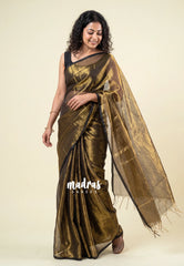 Gold Tissue khadi with black skirt border - Vani Bhojan saree