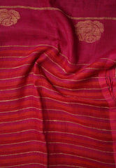 Organic linen Orange and pink stripes Rose pallu - Vanibhojan pink saree - Madras Sarees