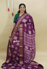 Plum Purple - Light weight Vasundra Premium Printed Silk with Zari Border