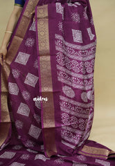 Plum Purple - Light weight Vasundra Premium Printed Silk with Zari Border