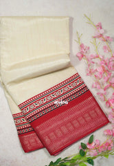 Sandal Beige with Red - Premium Vasundra Printed Silk Zari Border with Contrast Pallu and Blouse - Best for Casual Wear