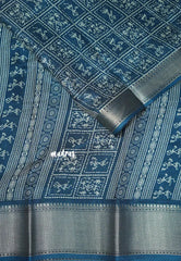 Peacock Blue - Light weight Vasundra sillk with warli prints