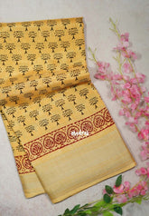 Yellowish Sandal - Premium Vasundra Printed Silk Zari Border with Tree Prints - Best for Casual Wear