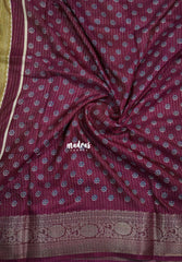 Ivory Beige with Winered - Light weight Vasundra Printed Silk Zari Stripes with Border - Perfect for Small Functions | Casual Wear