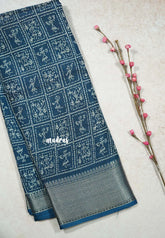 Peacock Blue - Light weight Vasundra sillk with warli prints