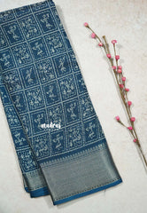 Peacock Blue - Light weight Vasundra sillk with warli prints