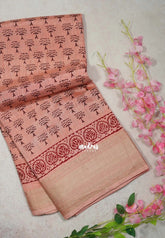 Peach Glow - Premium Vasundra Printed Silk Zari Border with Tree Prints - Best for Casual Wear