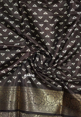 Pastel Grey with Brown Border - Light weight Vasundra printed silk