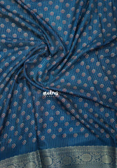 Ivory Beige with Peacock Blue - Light weight Vasundra Printed Silk Zari Stripes with Border - Perfect for Small Functions | Casual Wear