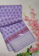 Soft Lavender - Premium Vasundra Printed Silk Zari Border with Tree Prints - Best for Casual Wear