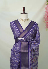 Lavender Purple - Premium Vasundra Printed Silk with Ikkat Prints and Zari Border - Best for Casual Wear