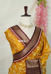 Mustard Yellow - Premium Vasundra Printed Silk with Ikkat Prints and Zari Border - Best for Casual Wear