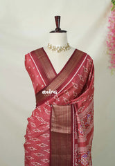 Rust Pink - Premium Vasundra Printed Silk with Ikkat Prints and Zari Border - Best for Casual Wear