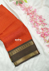 Rust Orange with brown - Premium Vasundra Printed Silk Checks body with Kalamkari Pallu and Blouse - Best for Small Functions | Casual wear