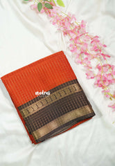Rust Orange with brown - Premium Vasundra Printed Silk Checks body with Kalamkari Pallu and Blouse - Best for Small Functions | Casual wear
