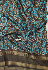 Rust Orange with brown - Premium Vasundra Printed Silk Checks body with Kalamkari Pallu and Blouse - Best for Small Functions | Casual wear