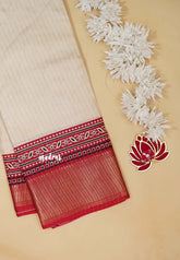Ivory with Maroon Red - Light weight Vasundra printed silk with ajrakh pallu and blouse