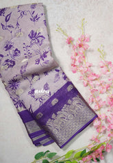 Muted Purple - Light weight Vasundra Printed Silk with Buttas Weaving and Floral Prints - Perfect for casual wear | Office Wear