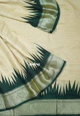 Sandal Beige with Dark Green - Premium Vasundra Printed Silk with Patola Prints Pallu and Blouse - Best for Casual Wear