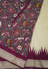 Sandal Beige with Wine Purple - Premium Vasundra Printed Silk with Patola Prints Pallu and Blouse - Best for Casual Wear