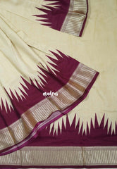 Sandal Beige with Wine Purple - Premium Vasundra Printed Silk with Patola Prints Pallu and Blouse - Best for Casual Wear