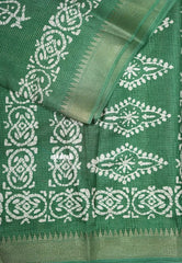 Seafoam Green - Light weight Vasundra Printed Silk with Kantha Stich Weaving with Zari Border - Best for Small Functions