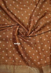 Sand Brown - Light weight Vasundra Printed Silk with Kantha Stich Weaving with Zari Border - Best for Small Functions