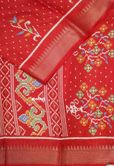 Spicy Red - Light weight Vasundra Printed Silk with Kantha Stich Weaving with Zari Border - Best for Small Functions
