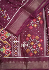 Winered - Light weight Vasundra Printed Silk with Kantha Stich Weaving with Zari Border - Best for Small Functions