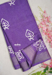 Lavender Purple - Light weight Vasundra Printed Silk with Kantha Stich Weaving with Zari Border - Best for Small Functions